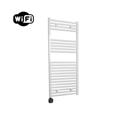 Sanicare HPW Radiateur électrique - 111,8x45cm - 596W - wifi - thermostat - noir - en bas à gauche - blanc