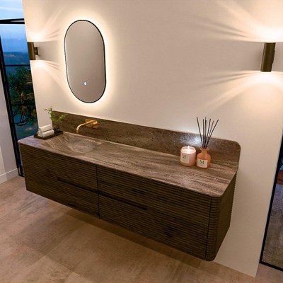 Mondiaz CIRO-DLUX Badkamermeubelset - 190x45x50cm - Solid surface wastafel Oza - 1 wasbak Links - zonder kraangaten - 4 lades - Shadow