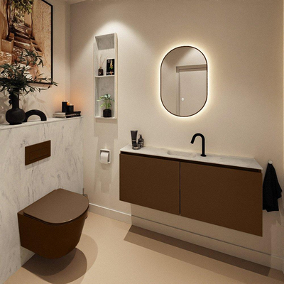 MONDIAZ TURE-DLUX Meuble toilette - 120cm - Rust - EDEN - vasque Opalo - position centrale - 1 trou de robinet