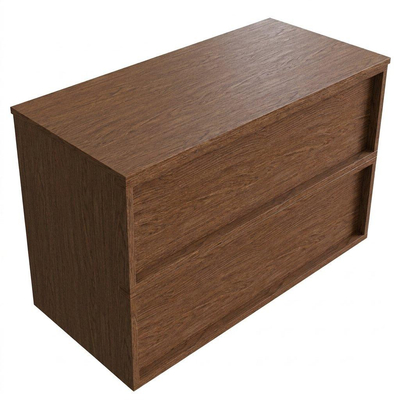 Saniclass Holz Frame Ensemble de meubles de salle de bains - 100x45x62cm - plan de travail en bois - sans trou de robinet - 2 tiroirs - walnut pure mat (bois)