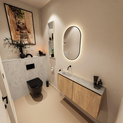 MONDIAZ TURE-DLUX 100cm toiletmeubel Washed Oak. EDEN wastafel Opalo positie links. Zonder kraangat.