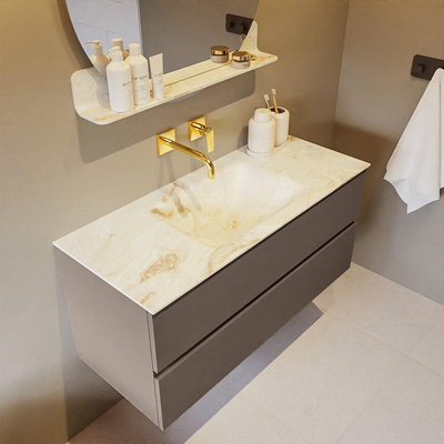 MONDIAZ VICA-DLUX Ensemble meuble de salle de bains - 110cm - meuble bas smoke - 2 tiroirs - lavabo encastré cloud au milieu - sans trous de robinet - version haute 60cm - frape