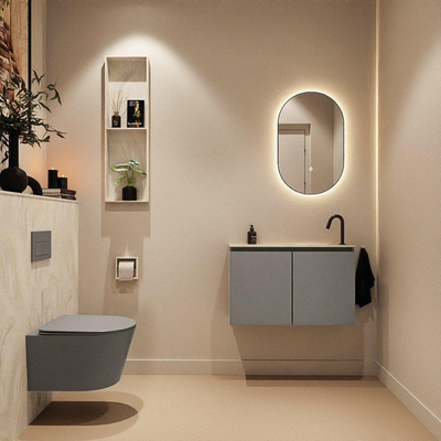 MONDIAZ TURE-DLUX Meuble toilette - 80cm - Smoke - EDEN - vasque Ostra - position droite - 1 trou de robinet