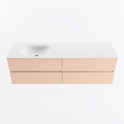MONDIAZ Vica Ensemble meuble de salle de bains - 160cm - meuble bas rosee - 4 tiroirs - lavabo moon gauche - 1 trou de robinet - version haute 60cm - talc