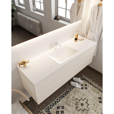 Mondiaz VICA ensemble de meuble de salle de bain - 150cm - meuble sous-vasque lin - 2 tiroirs - lavabo nuage milieu - 1 trou de robinet - miroir LED - version XL 60cm haut