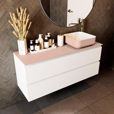 Mondiaz TOP 23 Topblad - 120x23.5x0.9cm - geschikt voor afdekplaat - Solid surface - Rosee