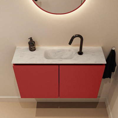 MONDIAZ TURE-DLUX meuble de toilettes 80cm Fire. EDEN vasque Opalo position milieu. Avec 1 trou de robinet.