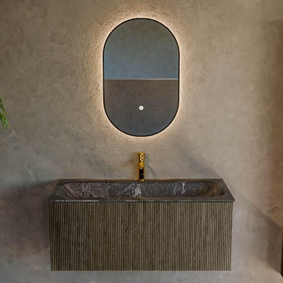 Mondiaz KURVE-DLUX Badkamermeubelset - 100x46x40cm - 1 lade - wastafel solid surface - midden - 1 kraangat - Shadow