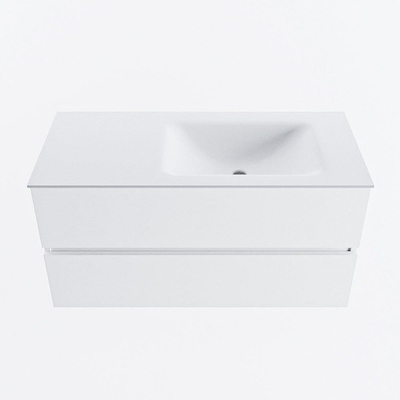 MONDIAZ VICA 100cm meuble sous lavabo Talc 2 tiroirs. Lavabo CLOUD droite 1 trou de robinet, couleur Talc.