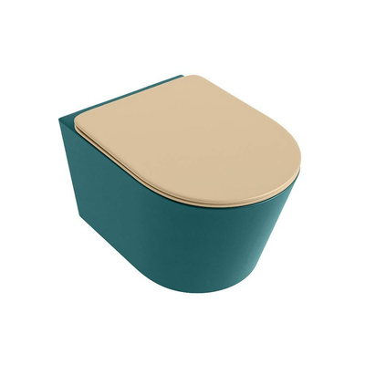 Mondiaz LAVIE WC suspendu – sans bride – 36 x 53 cm – avec abattant softclose – Smag (vert), abattant Sand (beige)