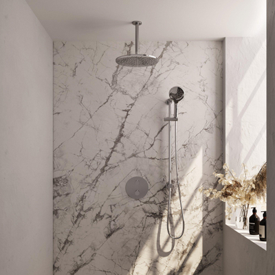 BRAUER Chrome Edition douche de pluie encastrée thermostatique - 3 voies - ronde - set 96 - pomme de douche 30cm - bras de plafond - douchette 3 jets - flexible de douche - barre de douche intégrée - chrome