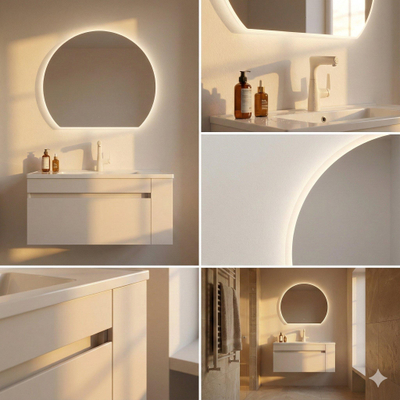 Saniclass Aura Badkamerspiegel - 120x102cm - halfrond - horizontaal / verticaal - indirecte LED verlichting - spiegelverwarming - Infrarood