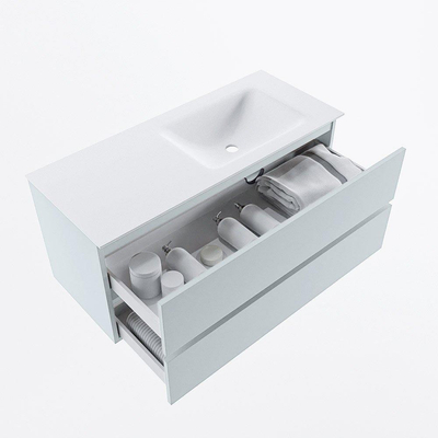 Mondiaz VICA ensemble de meuble de salle de bain - 110cm - meuble sous-vasque argile - 2 tiroirs - lavabo nuage droite - sans trous de robinet - version haute 60cm - talc