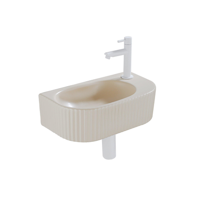 Fugaflow Efficiente Pietra Ensemble lave-mains – 40 x 21,5 x 12 cm – droite – nervuré – demi-rond – 1 trou pour robinet – céramique – robinet pour lave-mains blanc mat – bonde d’évacuation – siphon extra-plat – beige