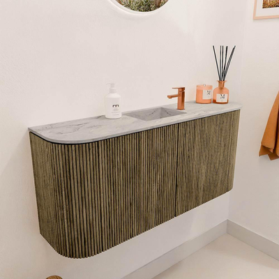 Mondiaz JOYA-DLUX 93.2cm toiletmeubel - ronding links en rechts kleur Dusk - Wastafel FAYE positie Midden 1 kraangat kleur Glace.