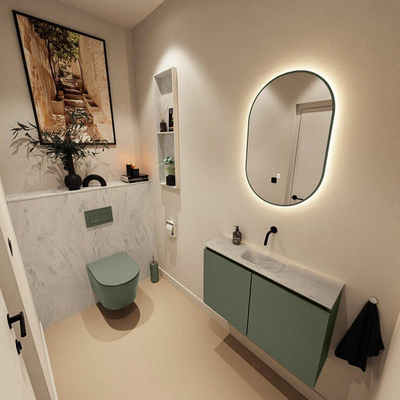 MONDIAZ TURE-DLUX 80cm toiletmeubel Army. EDEN wastafel Opalo positie midden. Zonder kraangat.