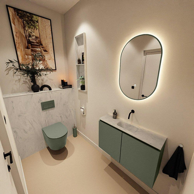 MONDIAZ TURE-DLUX Meuble toilette - 80cm - Army - EDEN - vasque Opalo - position centrale - sans trou de robinet