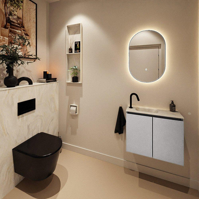 MONDIAZ TURE-DLUX Meuble toilette - 60cm - Plata - EDEN - vasque Ostra - position gauche - 1 trou de robinet