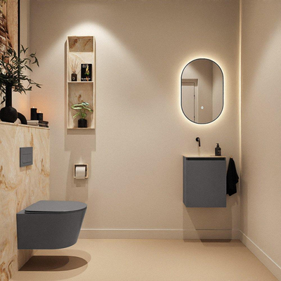 MONDIAZ TURE-DLUX 40cm toiletmeubel Dark Grey. EDEN wastafel Frappe positie links. Zonder kraangat.