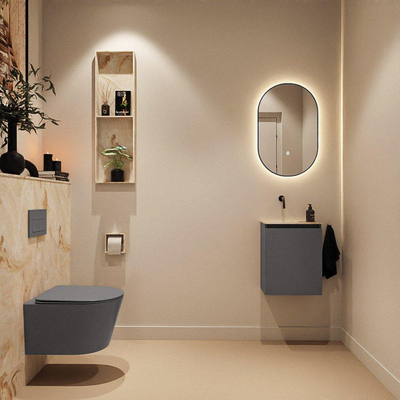 MONDIAZ TURE-DLUX Meuble toilette - 40cm - Dark Grey - EDEN - vasque Frappe - position gauche - sans trou de robinet