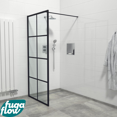 FugaFlow Efficiente Vetro inloopdouche badkamer - 110x200cm - windows frame buitenzijde - anti kalk - mat zwart