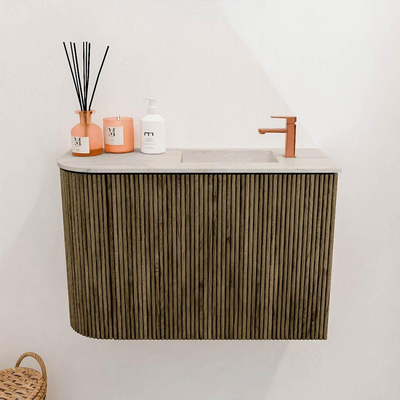 Mondiaz JOYA-DLUX Meuble de salle de bains 61.6cm - arrondi gauche couleur Dusk - Vasque FAYE position Droite 1 trou de robinet couleur Ostra.