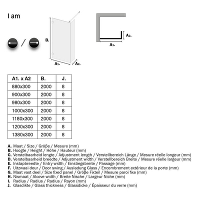 Sealskin i am walk in type a1 (partie fixe uniquement), 300 mm, acier inoxydable (look), 8 mm verre de sécurité transparent + anti-calcaire.