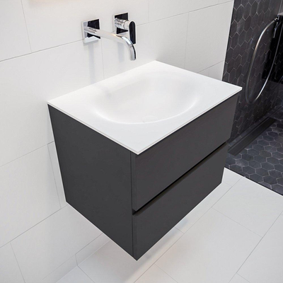 Mondiaz VICA ensemble de meuble de salle de bain - 60cm - meuble sous-vasque gris foncé - 2 tiroirs - lavabo moon milieu - sans trous de robinet - miroir LED - version XL 60cm de haut