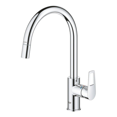 Grohe Start Loop Robinet de cuisine - monotrou - bec rehaussé rotatif extractibel - projection 21.5cm - levier ouvert - Chrome