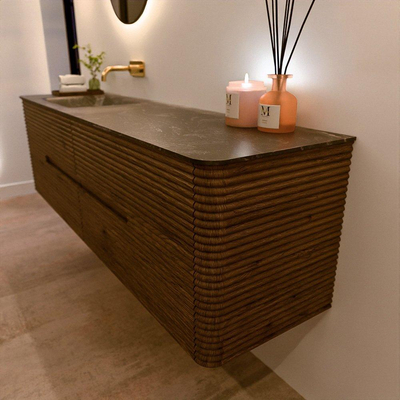 Mondiaz CIRO-DLUX Badkamermeubelset - 170x45x50cm - Solid surface wastafel Lava - 1 wasbak Links - zonder kraangaten - 4 lades - Dusk
