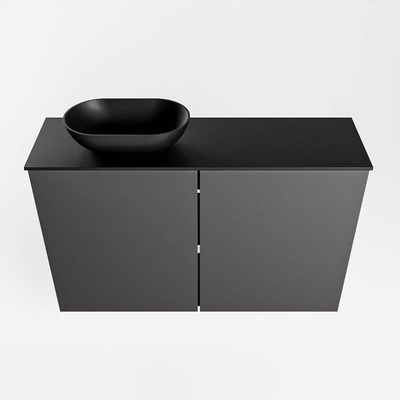 Mondiaz Fowy Toiletmeubel - 80x50x23cm - dark grey mat - 1 kraangat - wasbak links - 2 deuren - solid surface - blad MDF - wasbak: zwart