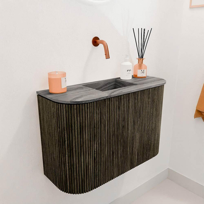 Mondiaz JOYA-DLUX Meuble de salle de bains - 63,2 cm - arrondi gauche et droite couleur Shadow - Vasque FAYE position Milieu Sans trou de robinet couleur Sombra