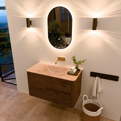 Mondiaz CIRO-DLUX Badkamermeubelset - 90x45x50cm - Solid surface wastafel Saba - 1 wasbak Midden - zonder kraangaten - 2 lades - Dusk