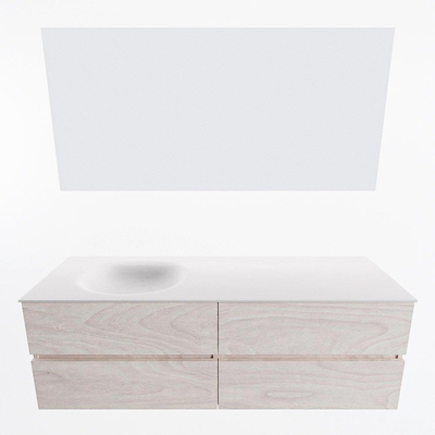 Mondiaz VICA ensemble de meuble de salle de bain - 150cm - meuble sous-vasque en aggloméré - 4 tiroirs - lavabo moon gauche - 1 trou de robinet - couleur talc - miroir LED - version XL 60cm de haut