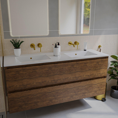 Saniclass Holz Pure Meuble sous lavabo de salle de bains - 160x45x60cm - 4 tiroirs - Noyer pure