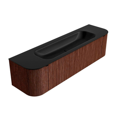 Mondiaz KURVE Badkamermeubelset - 170x46x40cm - 1 lade - 2 deuren - wastafel solid surface - midden - 2 kraangaten - Ruby