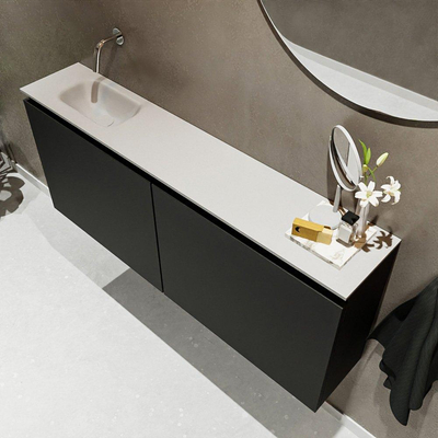 MONDIAZ TURE Kit lave-mains - 120x23x50cm - 0 trous de robinet - 2 portes - urban mat - Lavabo à gauche - Solid Surface Blanc
