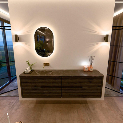Mondiaz CIRO-DLUX Badkamermeubelset - 180x45x50cm - Solid surface wastafel Lava - 1 wasbak Links - zonder kraangaten - 4 lades - Shadow