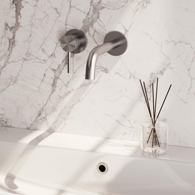 BRAUER Brushed Edition Wastafelmengkraan inbouw - gebogen uitloop rechts - hendel lang smal - inclusief inbouwdeel - model A2 PVD - geborsteld RVS