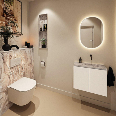 MONDIAZ TURE-DLUX Meuble toilette - 60cm - Talc - EDEN - vasque Glace - position droite - sans trou de robinet