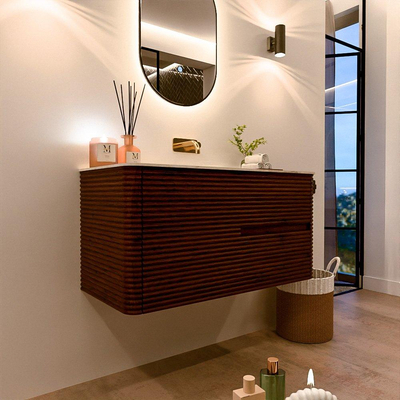 Mondiaz CIRO-DLUX Badkamermeubelset - 100x45x50cm - Solid surface wastafel Ostra - 1 wasbak Midden - zonder kraangaten - 2 lades - Ruby