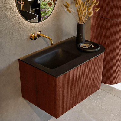 Mondiaz KURVE Ensemble de meuble salle de bain - 75x46x40cm - 1 tiroir - 1 porte - lavabo en solid surface - gauche - sans trou de robinet - Ruby