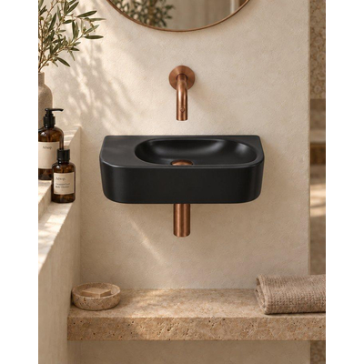 QeramiQ Fuente pack lave-mains – demi-rond – 40 x 21,5 x 12 cm – sans perçage – robinet cuivre brossé