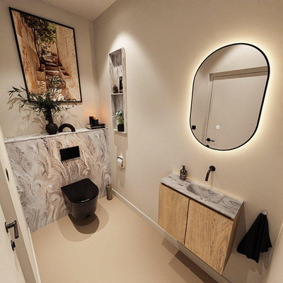 MONDIAZ TURE-DLUX 60cm toiletmeubel Washed Oak. EDEN wastafel Glace positie rechts. Zonder kraangat.