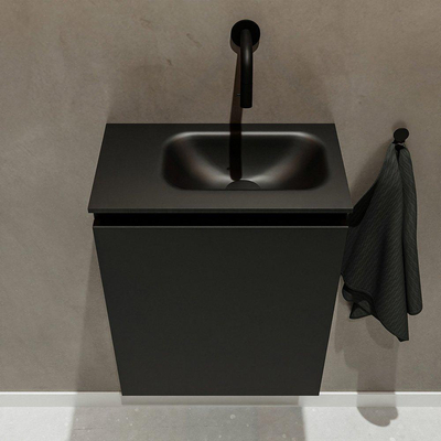 MONDIAZ TURE Kit lave-mains - 40x23x50cm - 0 trous de robinet - 1 porte - urban mat - Lavabo à droite - Solid Surface Noir