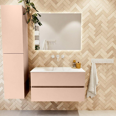 MONDIAZ VICA Badkamermeubelset - 90cm - onderkast rosee- 2 lades - wastafel cloud midden - zonder kraangaten - 60cm hoge versie - talc