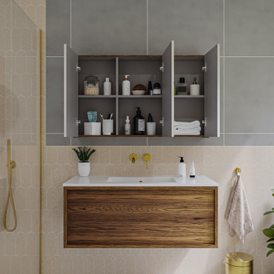 Saniclass Holz Frame Armoire miroir - 100x63x16cm - incluant panneaux latéraux - Walnut pure