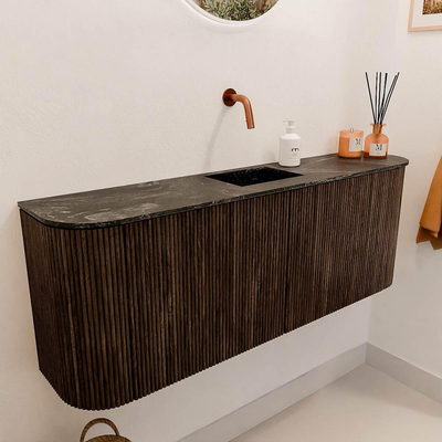 Mondiaz JOYA-DLUX 113.2cm toiletmeubel - ronding links en rechts kleur Walnut - Wastafel FAYE positie Midden Zonder kraangat kleur Lava.