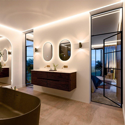 Mondiaz CIRO-DLUX Ensemble de meubles de salle de bains - 160x45x50cm - Plan vasque solid surface Frappe - 2 vasques double - sans trous de robinet - 4 tiroirs - Noyer