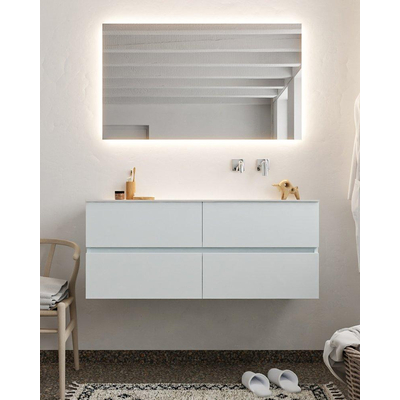 Mondiaz VICA ensemble de meuble de salle de bain - 120cm - meuble sous-vasque argile - 4 tiroirs - lavabo lune droite - sans trou de robinet - miroir LED - version XL 60cm de haut